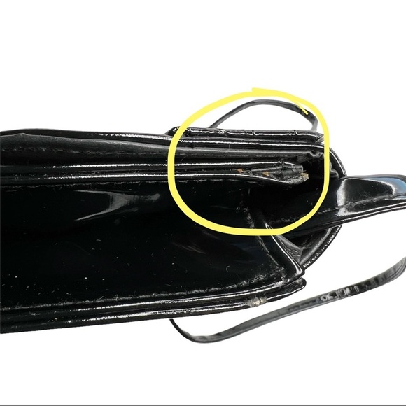 Patent Leather Black Slim Evening Bag Purse With Crocodile Embossed - Picture 6 of 10